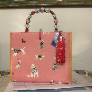 cigar box purse handbag Pink Poodle Tassel Bead Handle Lined Shoulder Strap